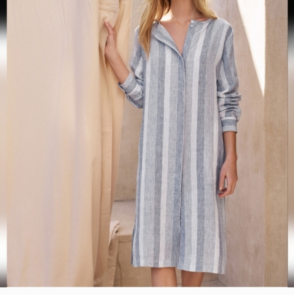 NWT Haven Well Within Women’s XL Blue Linen Ombre Stripe Shirt Dress Belted